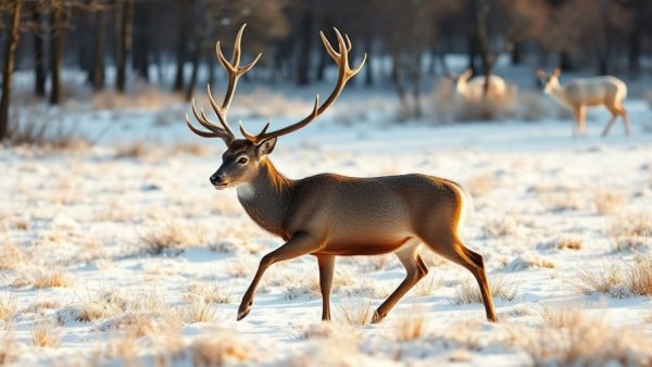 Majestic deer walking in Cranbrook winter landscape amid Chronic Wasting Disease concerns.