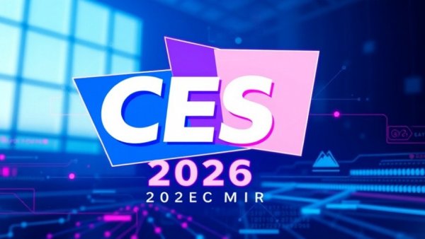 Futuristic CES 2026 graphic highlighting innovations.