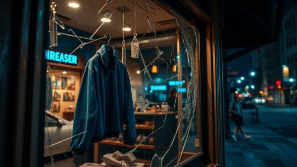 Kelowna downtown businesses crime; shop interior with shattered window.