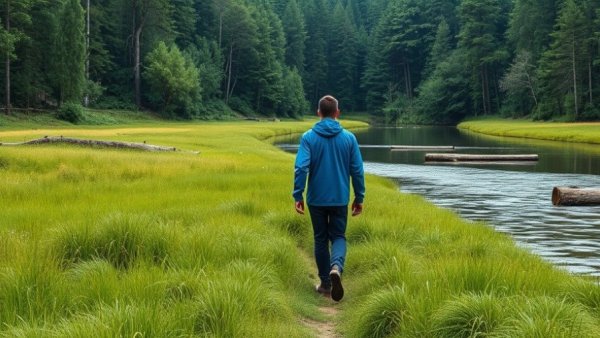Person exploring B.C. endangered rivers in lush green landscape.