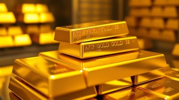 Gold bars stacked in a vault reflecting golden light, high-resolution.