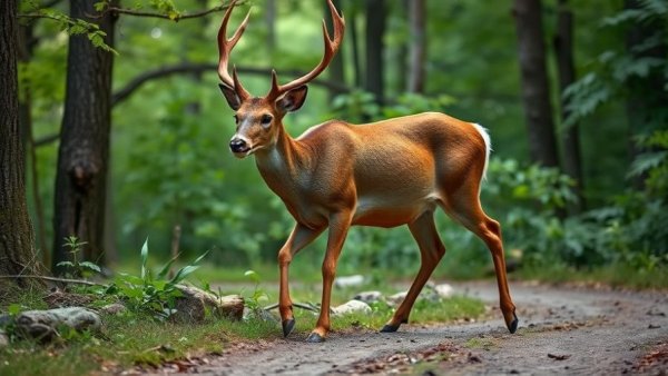Deer possibly affected by chronic wasting disease in B.C. walking on a green path.