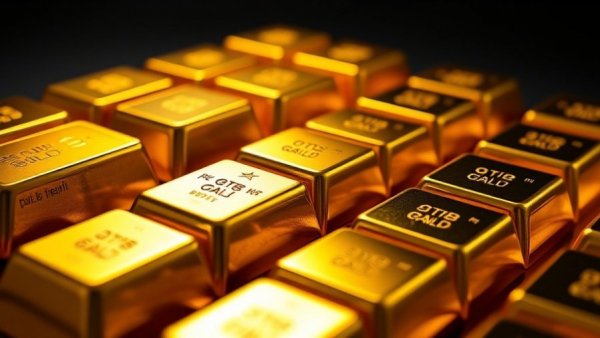 Gold bars shining in a close-up view, symbolizing 'gold hits record high'.