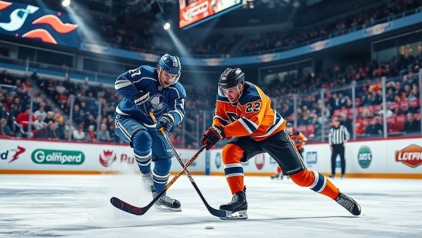 Vancouver Canucks player competes for puck in intense match.