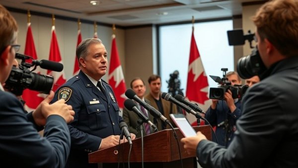 Police conference addressing Kelowna rising crime concerns, reporters recording.