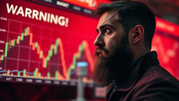 Crypto market signals warning with thoughtful man and graph.