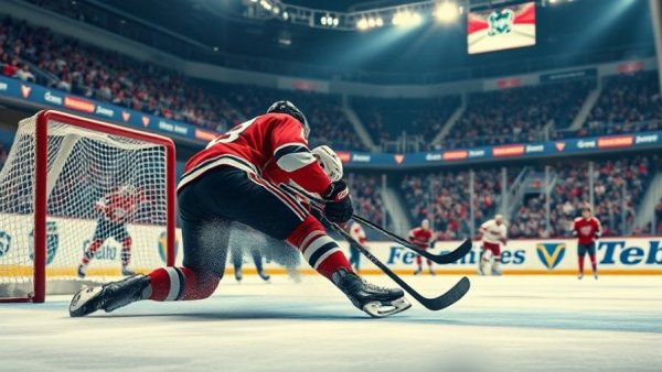 Islanders goalie blocks a shot against Oilers, vibrant hockey action.