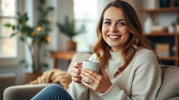 Woman enjoying morning coffee, how to become a morning person in one week.