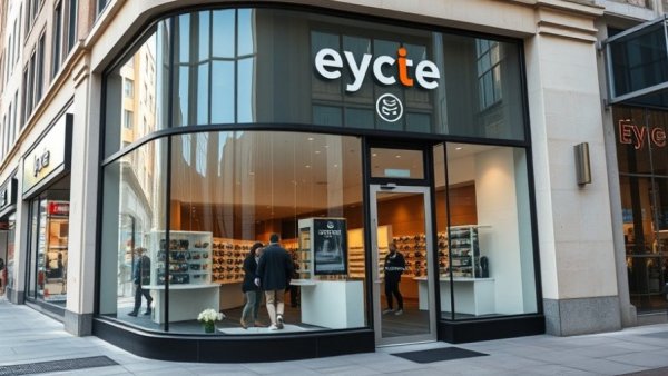 Kelowna business street view highlighting eyecare store exterior.