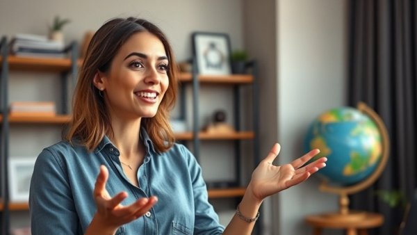 Casual woman explaining setbacks and failure in a home office setting.