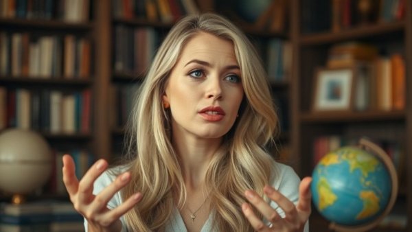 Blonde woman discussing personal growth and mindset.