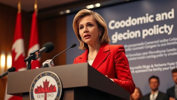 Woman in red blazer at podium, Canadian policy backdrop, B.C. No-Fault Insurance System.