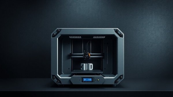 Futuristic 3D printer in automotive manufacturing context.