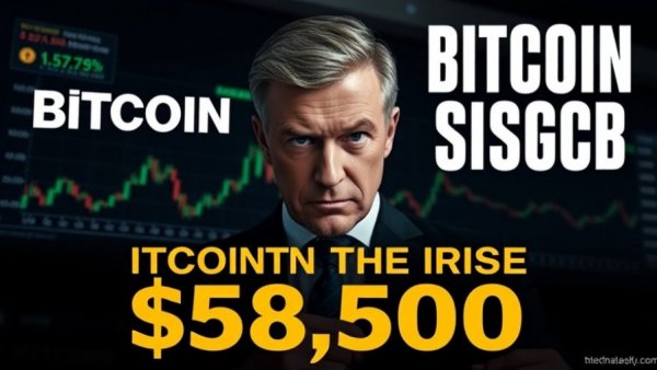 Bitcoin will hit $58,500 prediction with focused man.