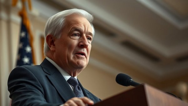 Elderly man speaking at podium, AI reshaping workforce at JPMorgan Chase.