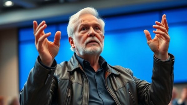 Elderly man gesturing at a conference, Nvidia AI Revenue Growth discussion.