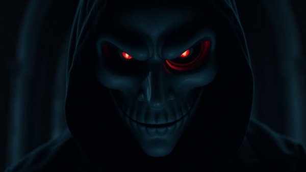 Eerie masked figure with red eyes from Faces of Death remake.