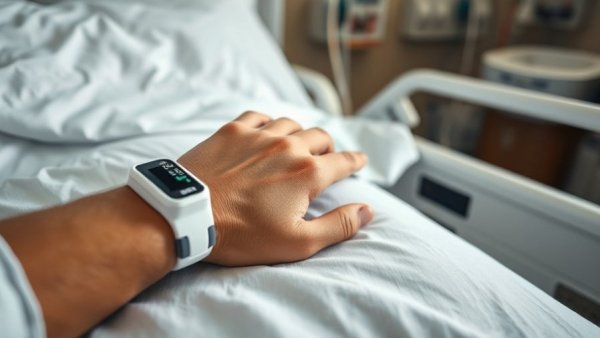 Hospital patient hand with a pulse oximeter, ChatGPT Health Emergency Response.