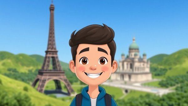 Cartoon of avatar in virtual world with Eiffel Tower, future of the Metaverse.
