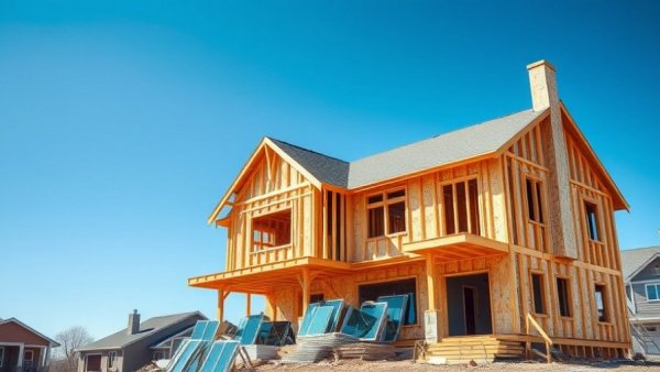 Construction site showing a two-story house with building materials, illustrating Kelowna development cost charges.