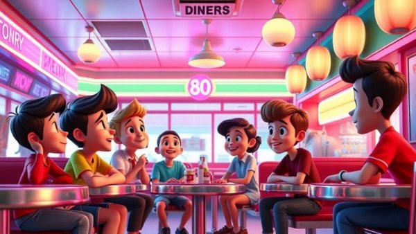 Stranger Things Tales from '85 animated kids in diner discussing.
