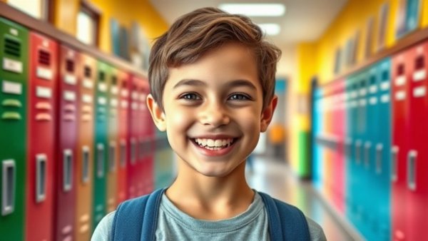 Kelowna student wins $100K scholarship, smiling in school hallway.