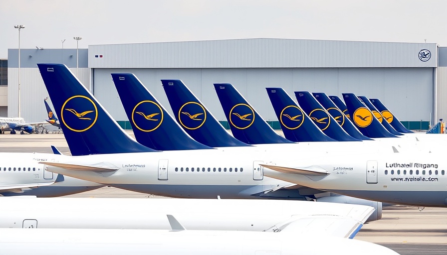 Lufthansa airplanes with branded tailfins parked at airport, related to lost luggage reimbursement.