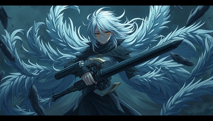 Angel's Egg anime character amidst feathers in ominous scene.
