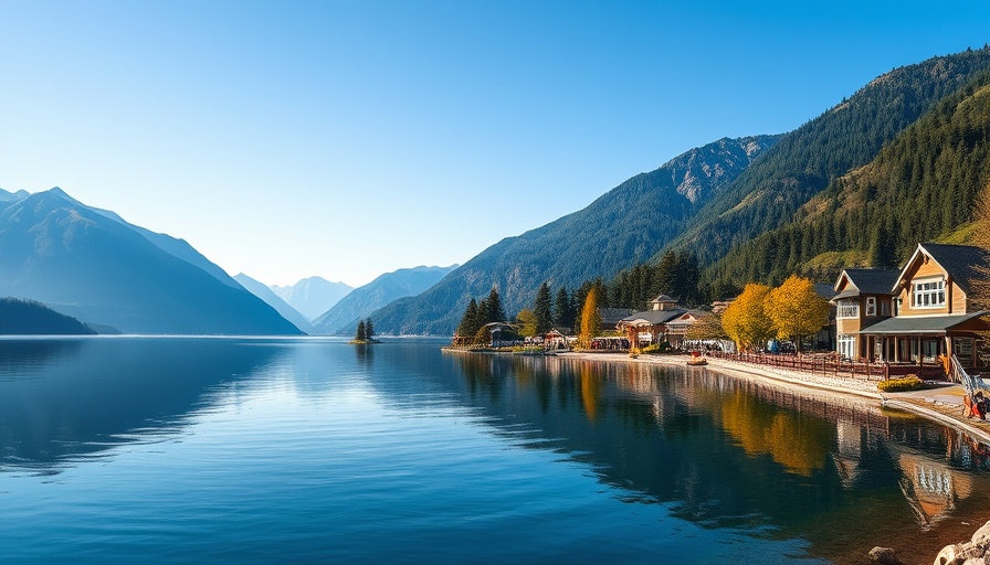 Harrison Hot Springs resort with mountain backdrop.