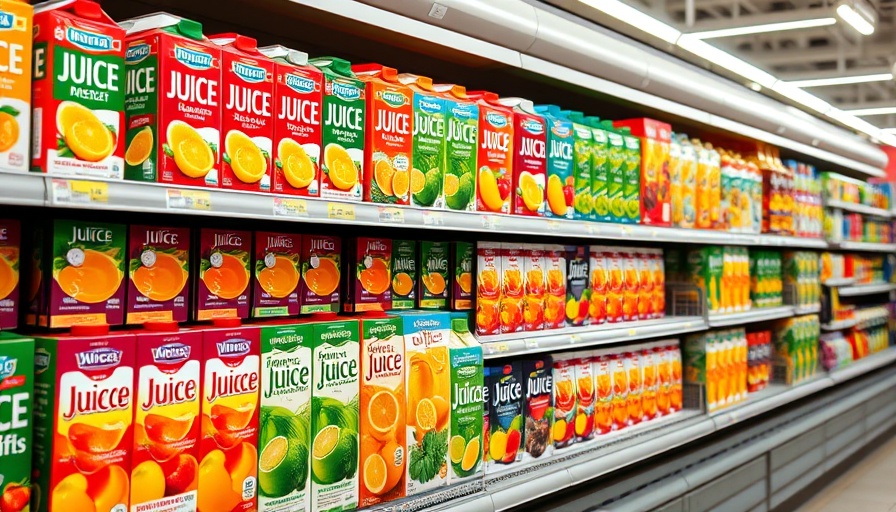 Assorted juice cartons on a shelf, items cheaper for Canadians after tariffs.