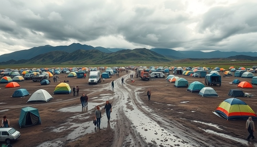Burning Man campsite scene in mud after rain
