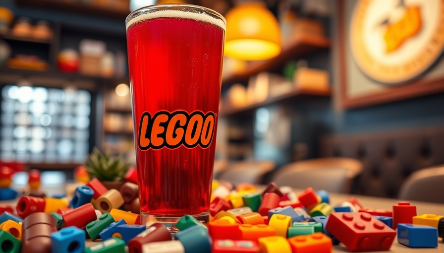 Kelowna brewery LEGO retailer scene with drink and LEGO set.