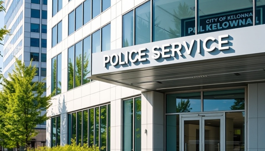 Exterior of Kelowna police services building with glass front