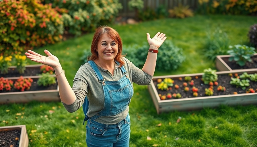 Fall gardening in cold climates: excited female gardener and raised beds.
