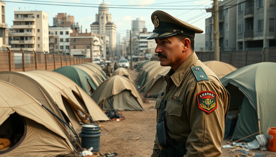 Urban encampment scene highlighting law enforcement amid federal bail reform discussions.