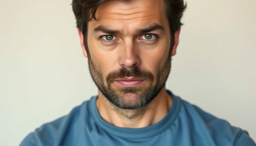 Serious-looking man with dark hair and beard, close-up portrait.