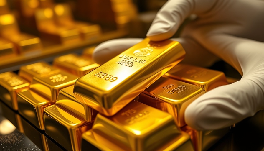 Close-up of gold bars being handled, gold prices hit $3,600.