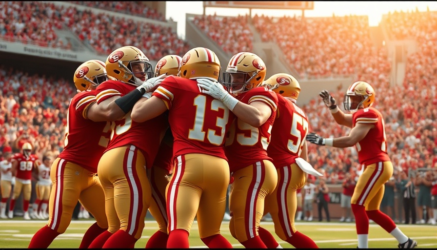 Football players celebrating a touchdown, vibrant sports scene.