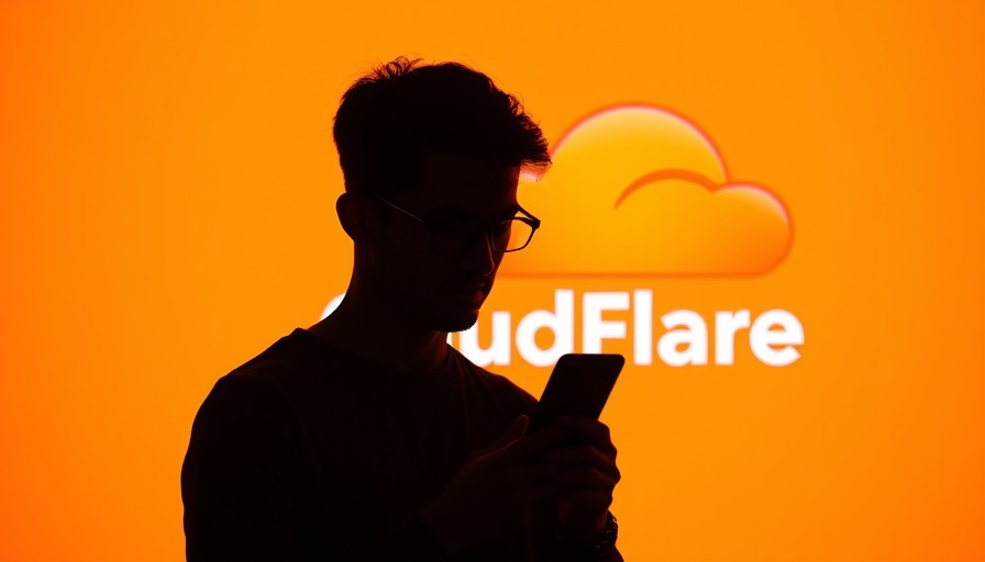 Silhouette of person with smartphone in front of Cloudflare logo, AI internet impact.