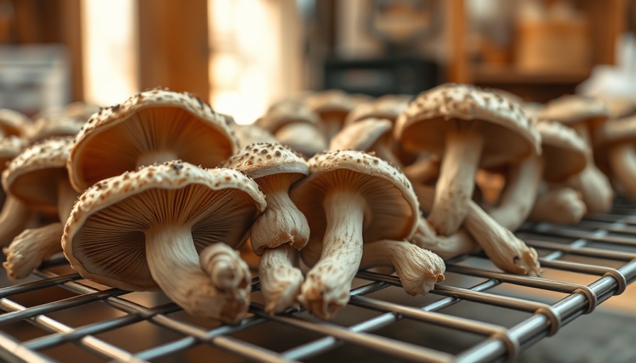 Psychedelic mushrooms on rack for concussions healing