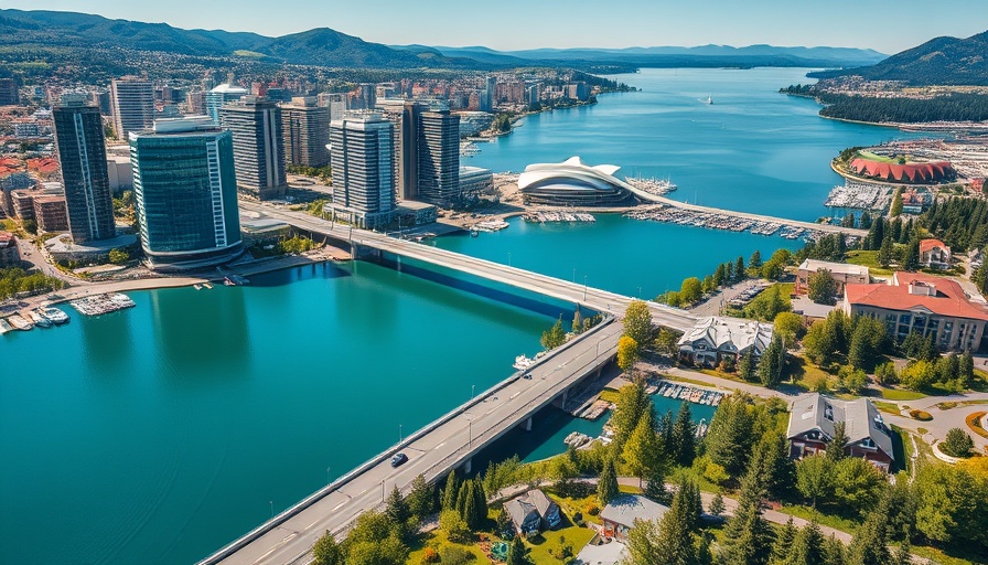 Kelowna short-term rental policies: view of city, lake, and bridge.