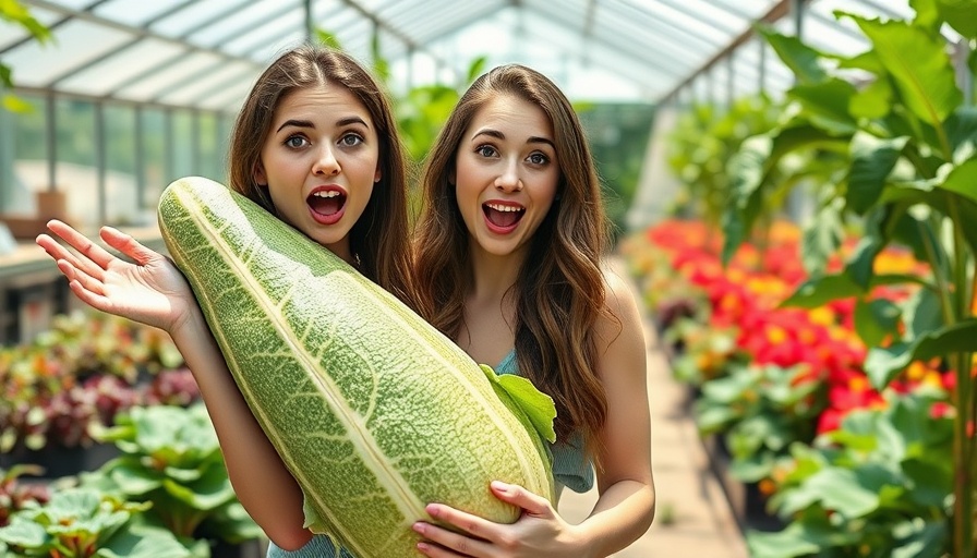 Growing luffas in cold climate zone 3: Woman with large luffa in garden.