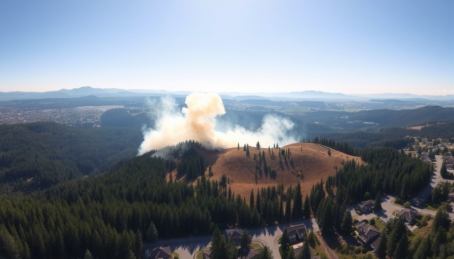 Smoke from prescribed burns at Knox Mountain with houses and forest.