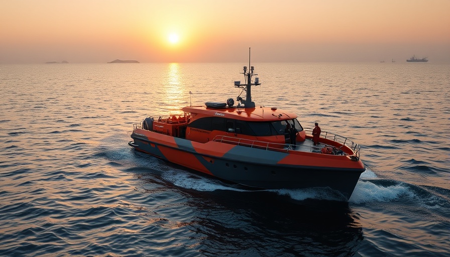 B.C. Spill Response Team vessel at sea during sunset.