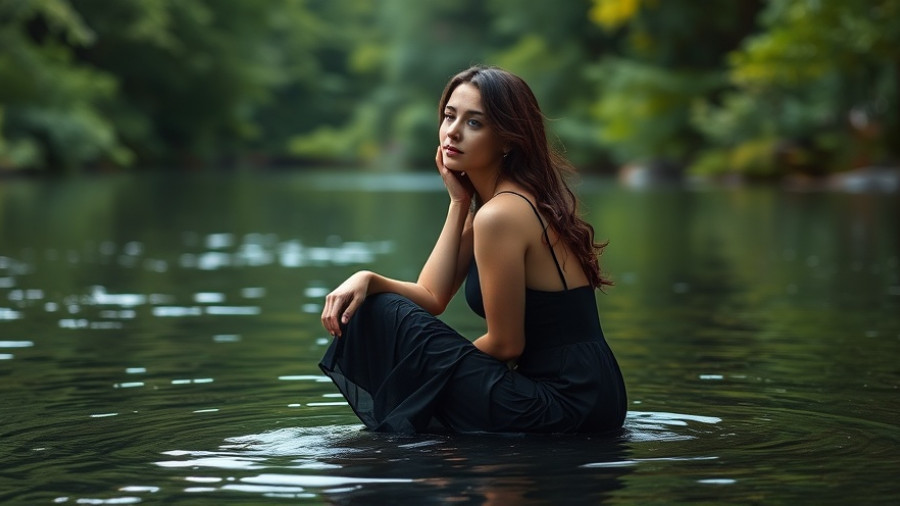 Woman kneeling in river, reflecting on nature, Sarah Kirkland Snider opera Hildegard.