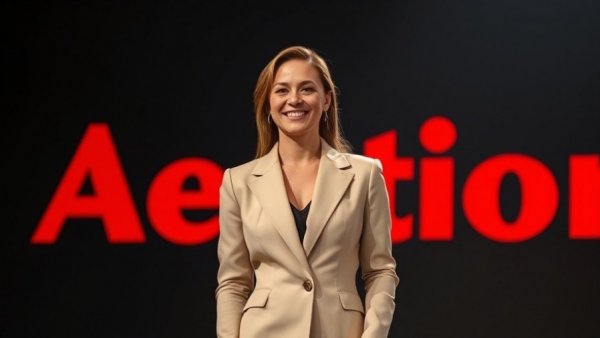 Smiling woman in beige suit on stage, Meghan Markle Candle Wick Claims.