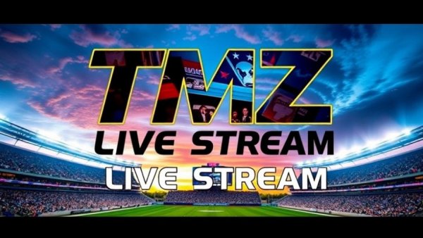 Dynamic TMZ Sports livestream banner in vibrant stadium setting.