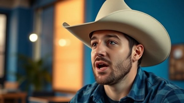 Young man enthusiastically talking about Cajun food on a TV show.
