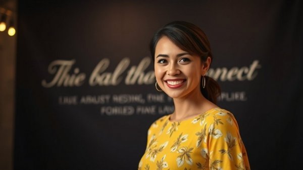Claire Danes in elegant yellow floral dress, smiling confidently