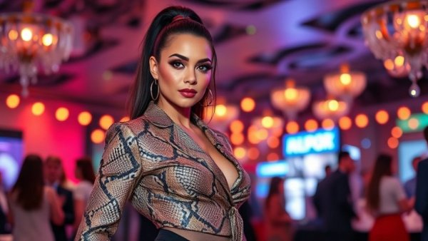 Stylish woman in snake print at an event, Porsha Williams FBI Investigation.